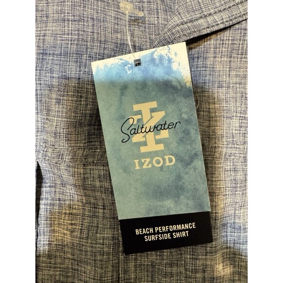 Two NWT IZOD Men's Saltwater Blue/Pink Beach Performance Surfside S/S Shirt M - Picture 9 of 16